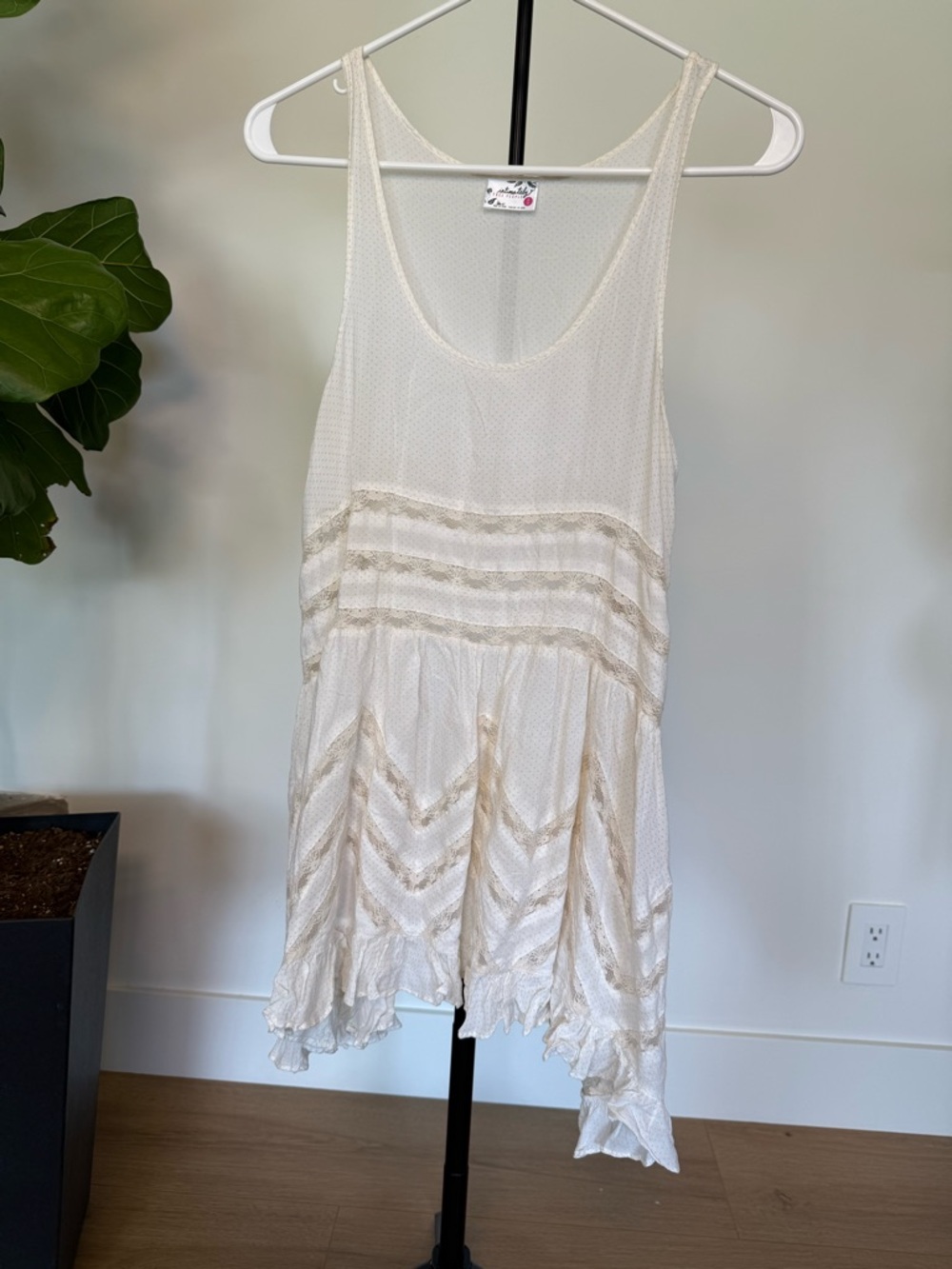 Intimately Free People Cream Polka dot lace Tunic top